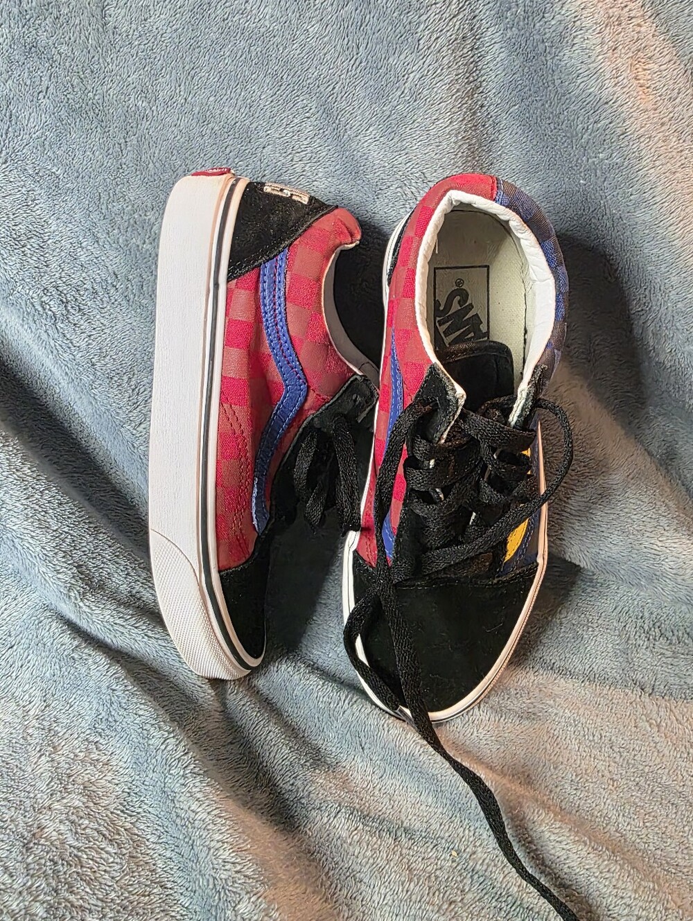 Vans Kids Old Skool Checkerboard Pink & Blue Skate Shoes
